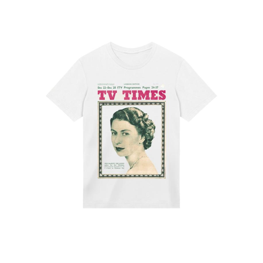 F4NT4STIC F4NT4STIC Shirt TV Times Queen Elizabeth II 1957 Cover groen / donkerroze / wit -
