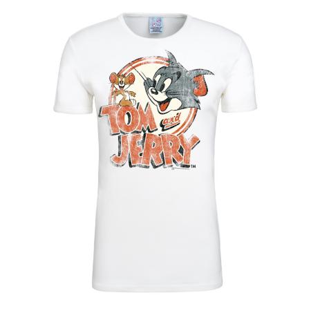 LOGOSHIRT Shirt Tom & Jerry-Logo lichtbeige / grijs / oranje / wit