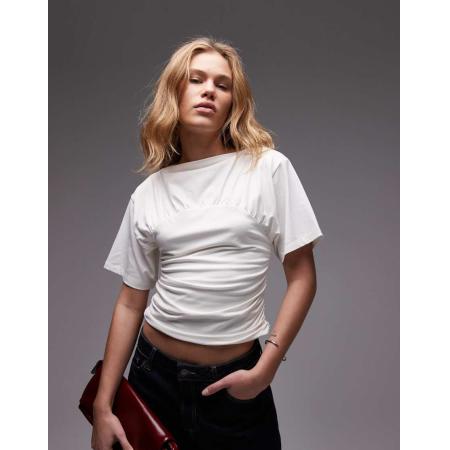 Topshop Top met korte mouwen en rimpeleffect in ivoorwit