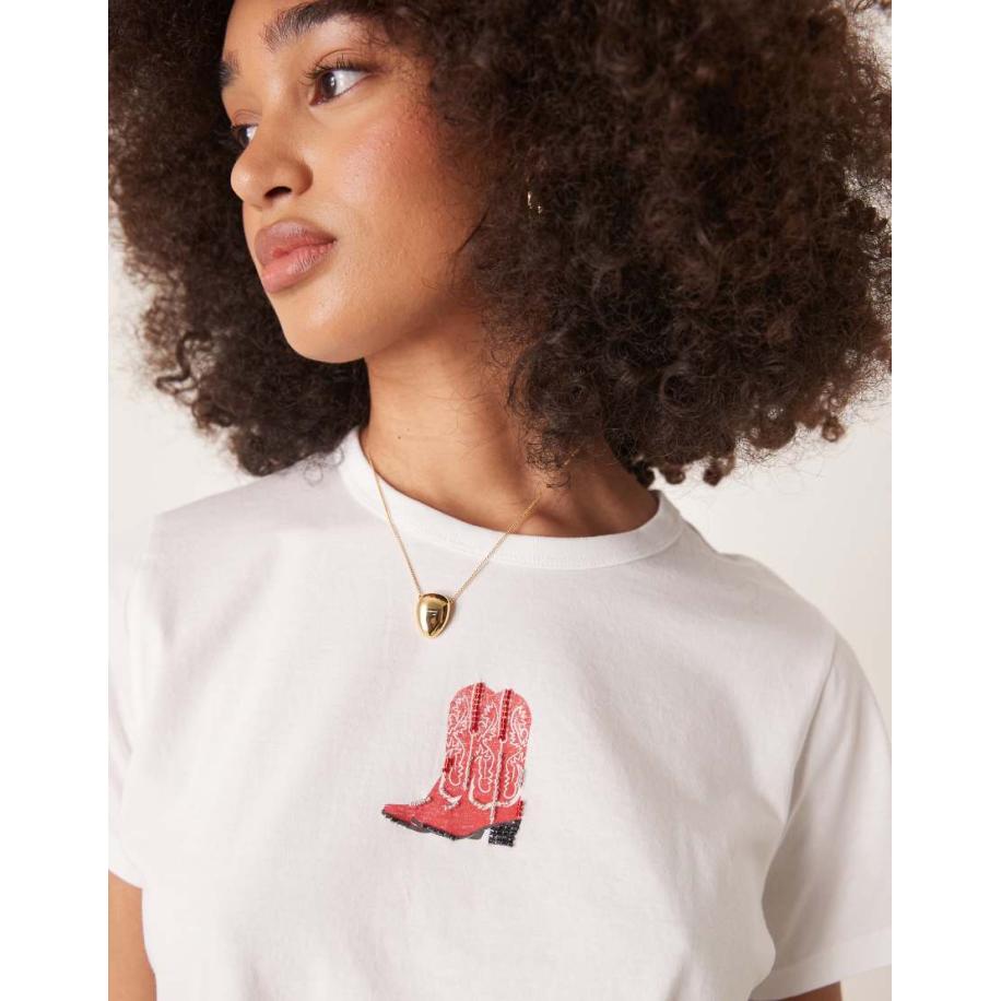 Abercrombie & Fitch T-shirt met korte mouwen en print van cowboylaarzen in wit Wit