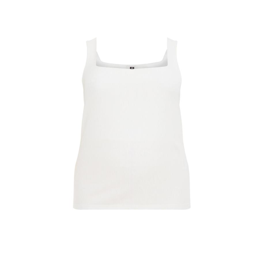 WE Fashion Dames singlet van ribstof - Curve - Wit - Viscose - Plus Size Maat: 52 Wit