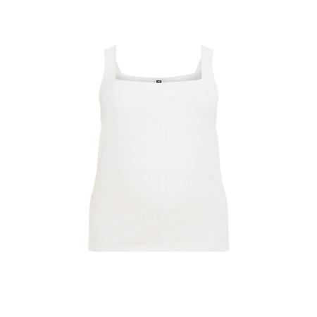 WE Fashion Dames singlet van ribstof - Curve - Wit - Viscose - Plus Size Maat: 52