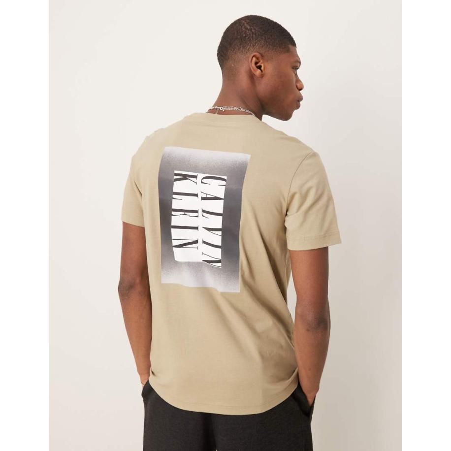 Calvin Klein Jeans - T-shirt met omkaderde print op de achterkant met kleurverloop in beige-Neutraal Multicolor