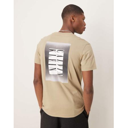 Calvin Klein Jeans - T-shirt met omkaderde print op de achterkant met kleurverloop in beige-Neutraal