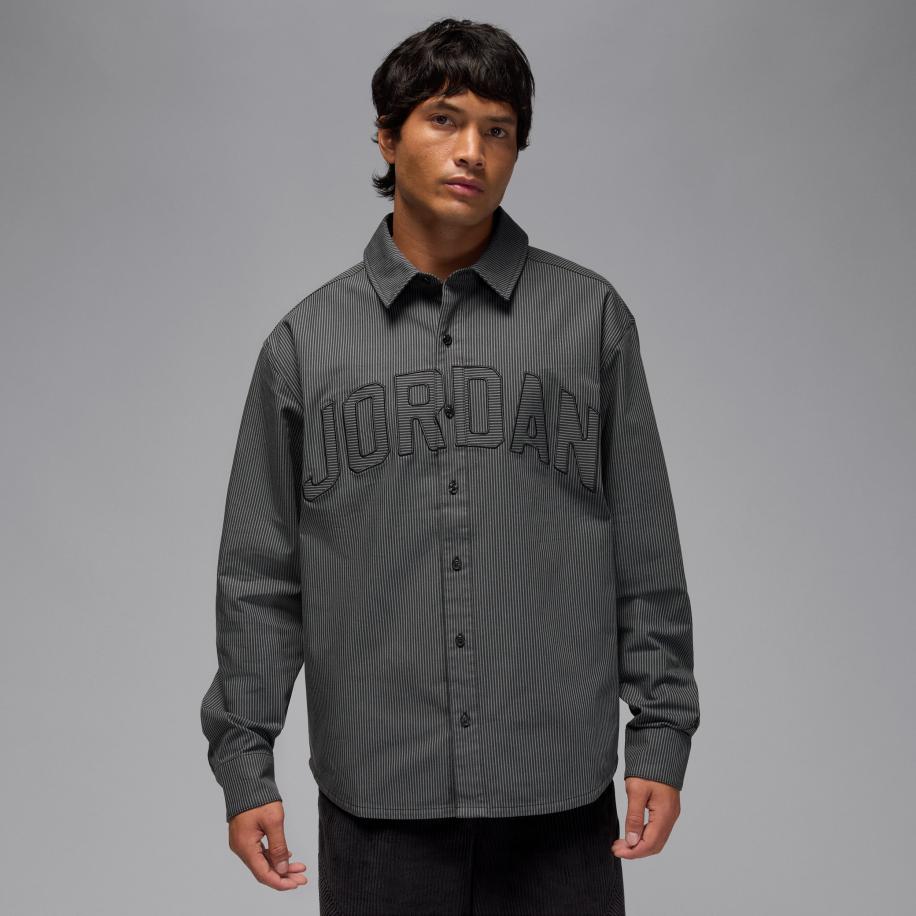 Jordan Flight Oxford-overhemd met lange mouwen voor heren - Zwart Zwart