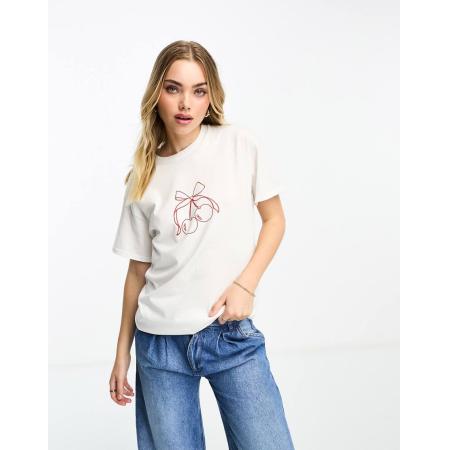 ASOS DESIGN Oversized T-shirt met print van kersen met lint in wit