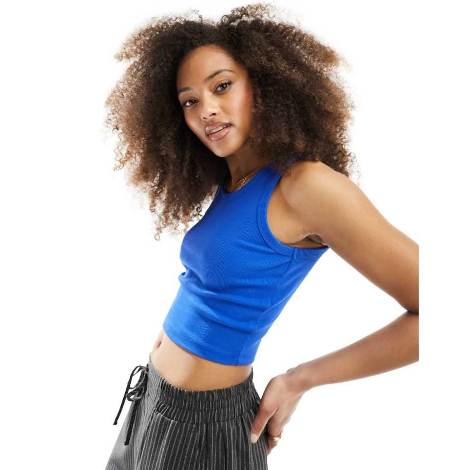 JJXX Cropped geribbeld hemdje in kobaltblauw Blauw