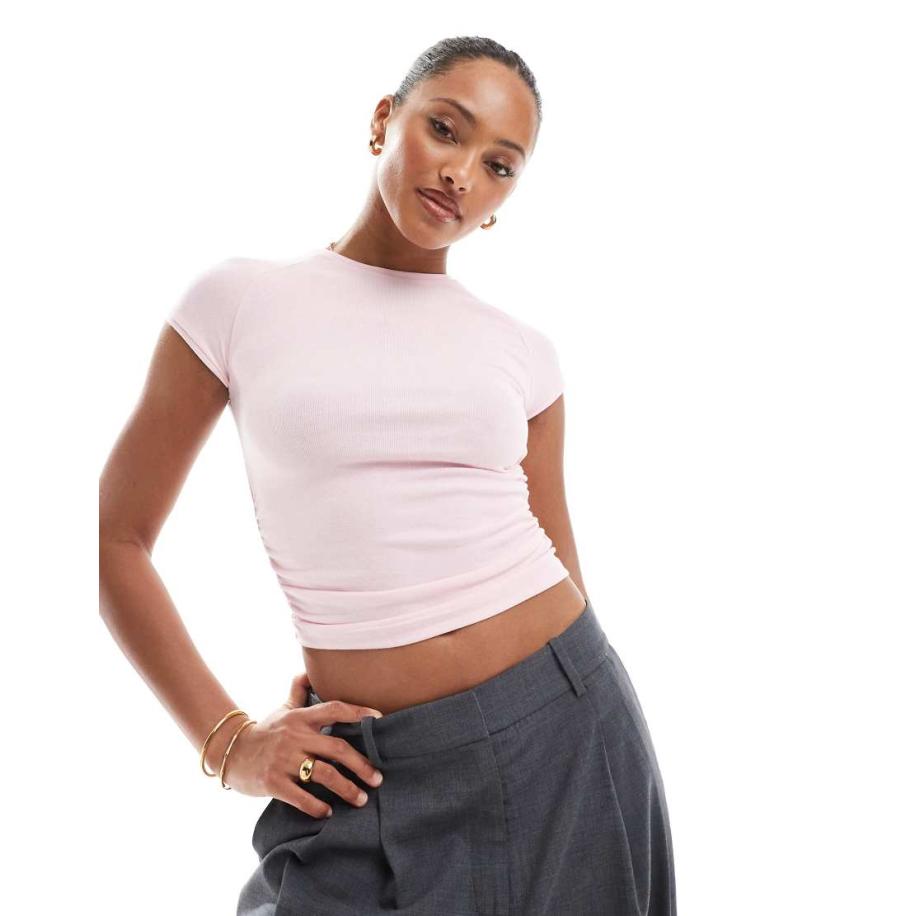 Bershka Baby T-shirt met gerimpelde zijkant in lichtroze Roze