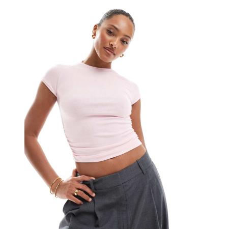 Bershka Baby T-shirt met gerimpelde zijkant in lichtroze