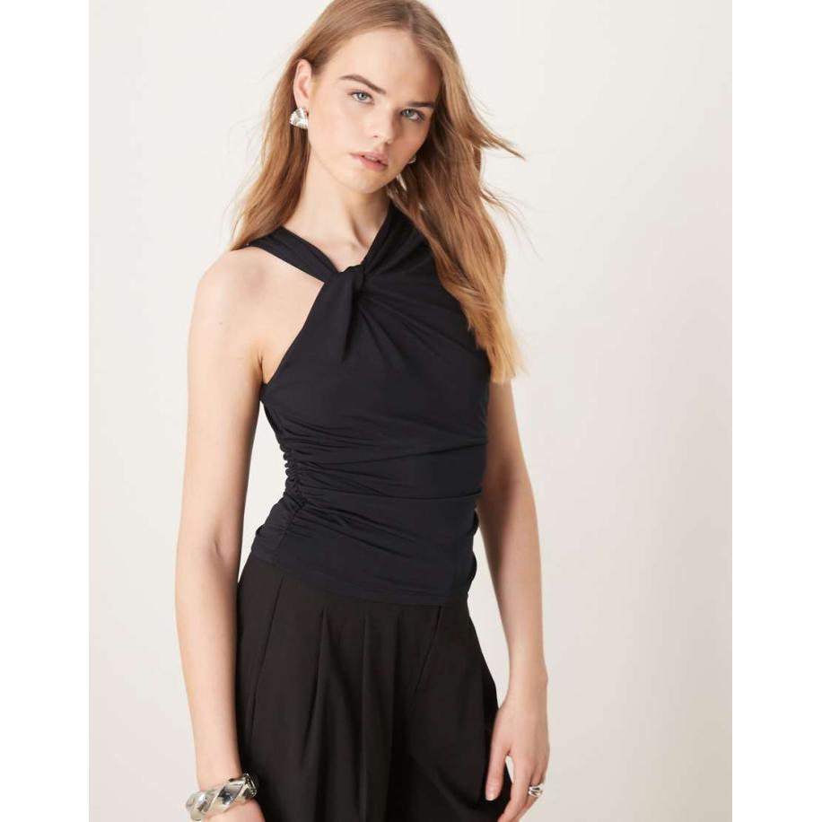 Abercrombie & Fitch Gedrapeerde asymmetrische top met gedraaide voorkant in zwart Zwart