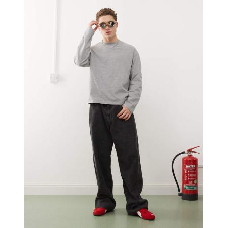 Weekday - T-shirt met lange mouwen en rechte pasvorm in gemêleerd grijs