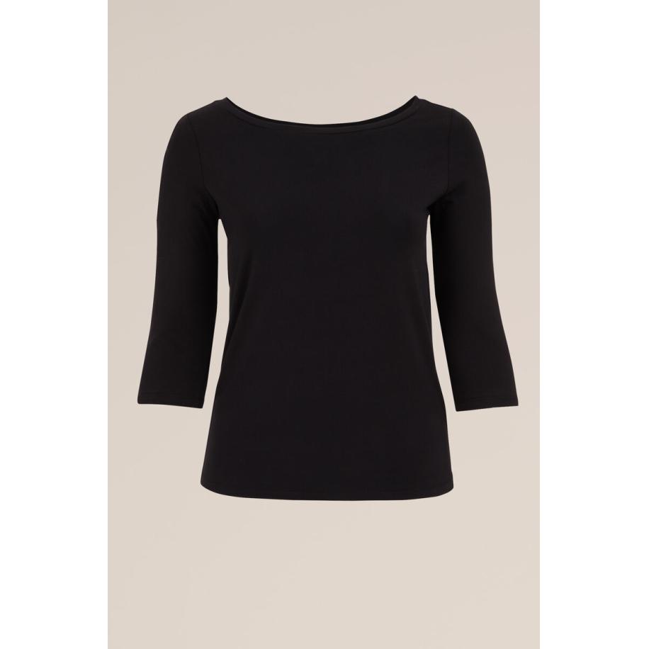 WE Fashion Dames T-shirt met driekwart mouwen - Curve - Zwart - Katoen - Plus Size Maat: 46 Zwart