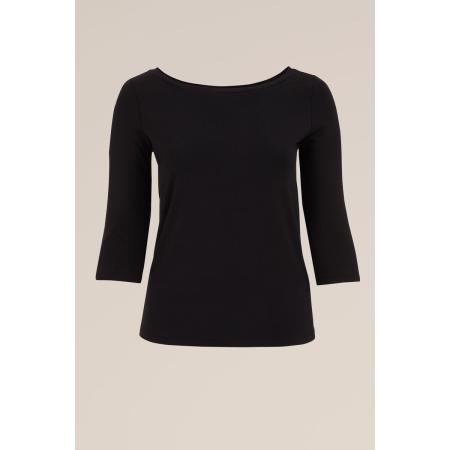 WE Fashion Dames T-shirt met driekwart mouwen - Curve - Zwart - Katoen - Plus Size Maat: 46