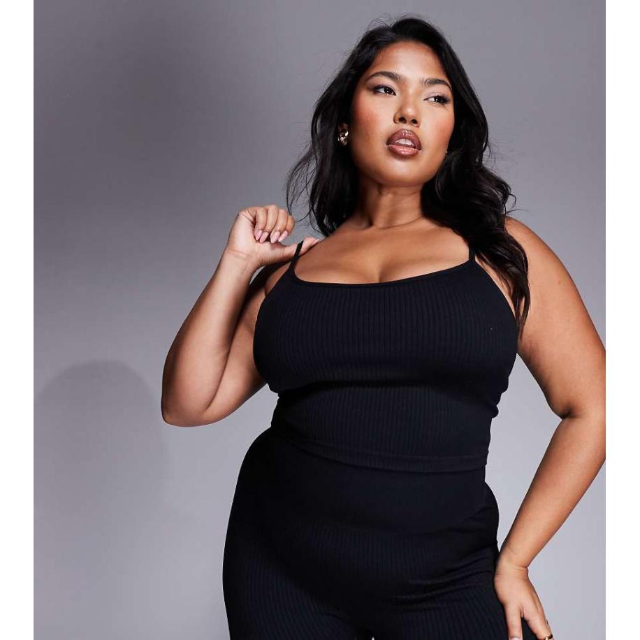 4505 Curve Icon Naadloos geribbeld yoga hemdje met ingebouwde bh in zwart Zwart