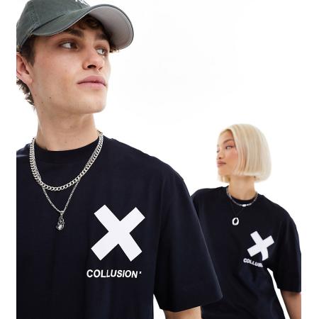 COLLUSION Unisex Katoenen T-shirt met X-logo in zwart