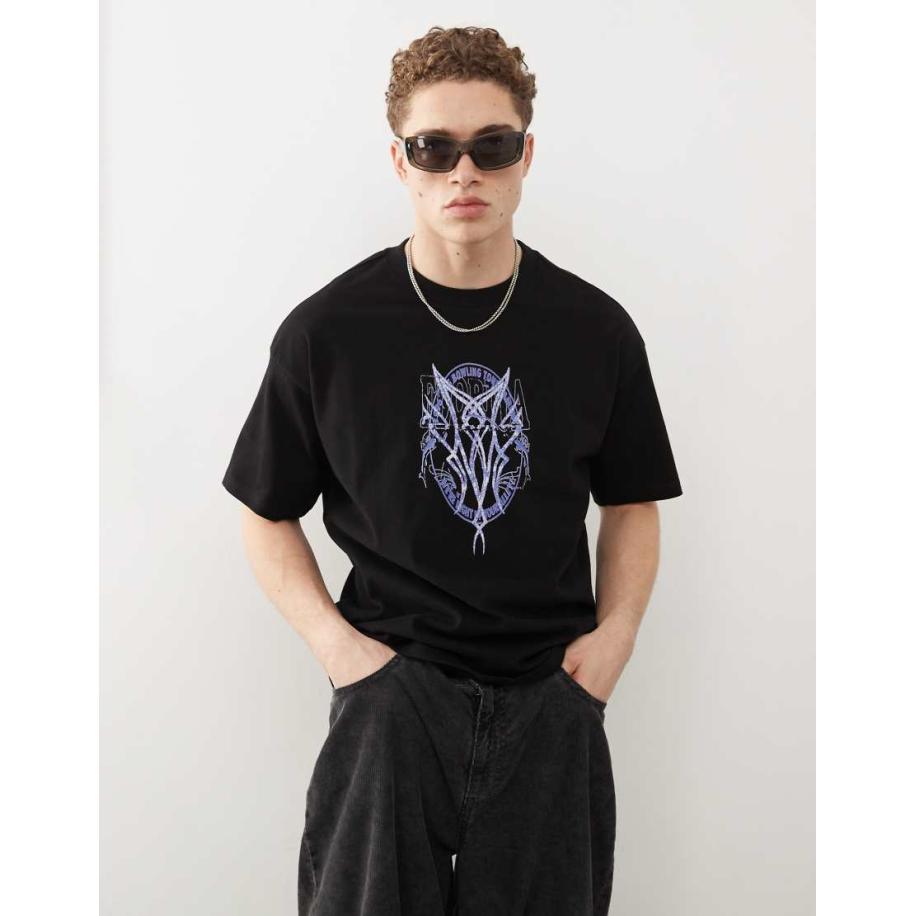 Weekday - Great - Recht T-shirt met grafische print in zwart Zwart