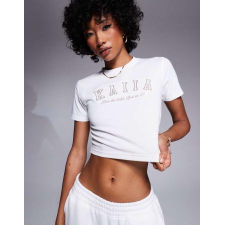 Kaiia Baby T-shirt met print in wit, deel van co-ord set