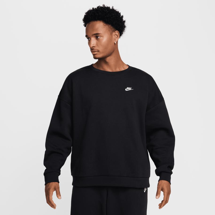 Nike Club oversized fleeceshirt met ronde hals voor heren - Zwart Zwart