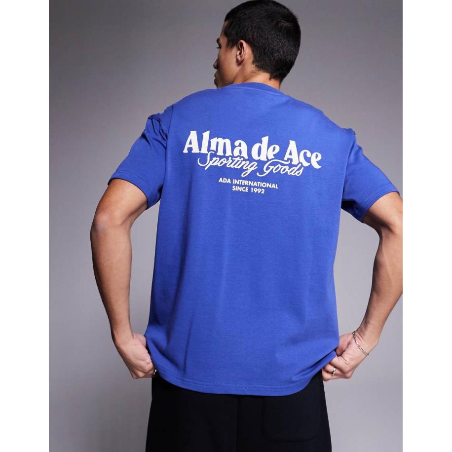 Alma De Ace - T-shirt van 240gsm stof met logo op de achterkant in blauw met wassing Blauw