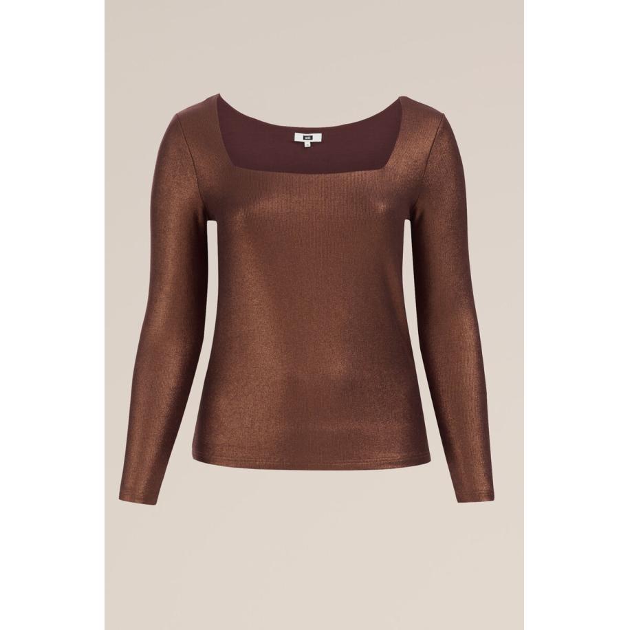 WE Fashion Dames metallic top - Curve - Brons - Viscose - Plus Size Maat: 46 Brons