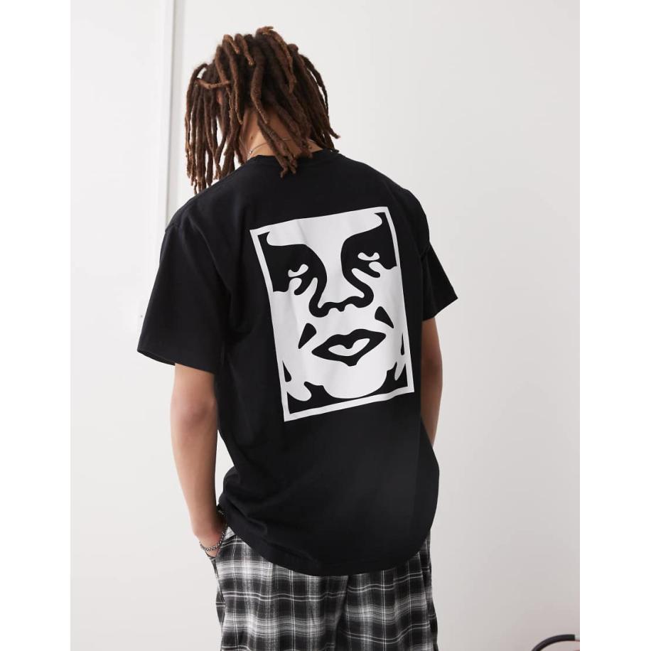 Obey - T-shirt van zware stof met iconische logoprint op de achterkant in zwart Zwart