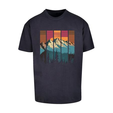 F4NT4STIC F4NT4STIC Shirt Berg Sonnenuntergang Retro marine / neonblauw / oranje / rood
