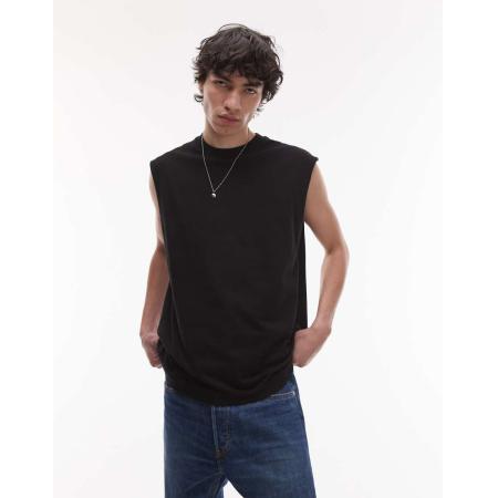 Topman - Mouwloos T-shirt met oversized pasvorm in zwart
