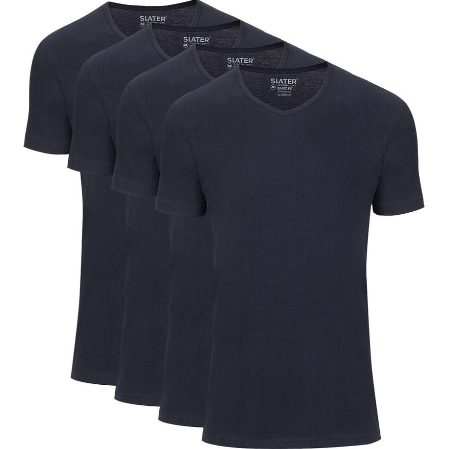 Slater 4-pack Basic Fit T-shirt V-hals Navy Blauw