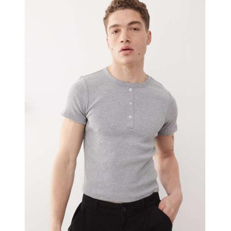 COLLUSION - Geribbeld Henley T-shirt in grijs