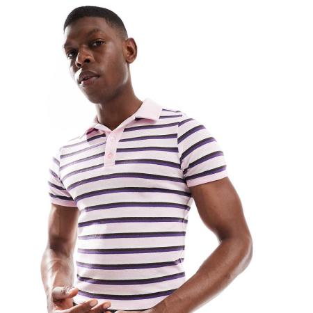 COLLUSION - Nauwsluitende polo in roze strepen