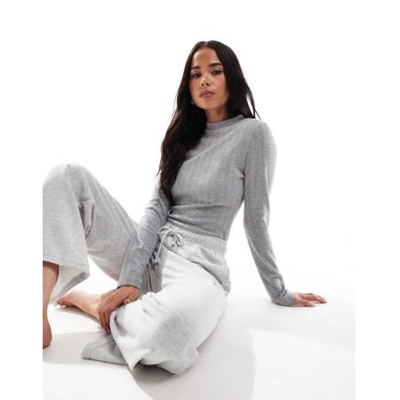 Miss Selfridge Ajourgebreide hoogsluitende body met lange mouwen in gemêleerd grijs