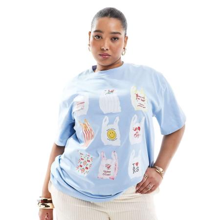 Renee Studio Plus Exclusives T-shirt met logo-tassenprint in blauw