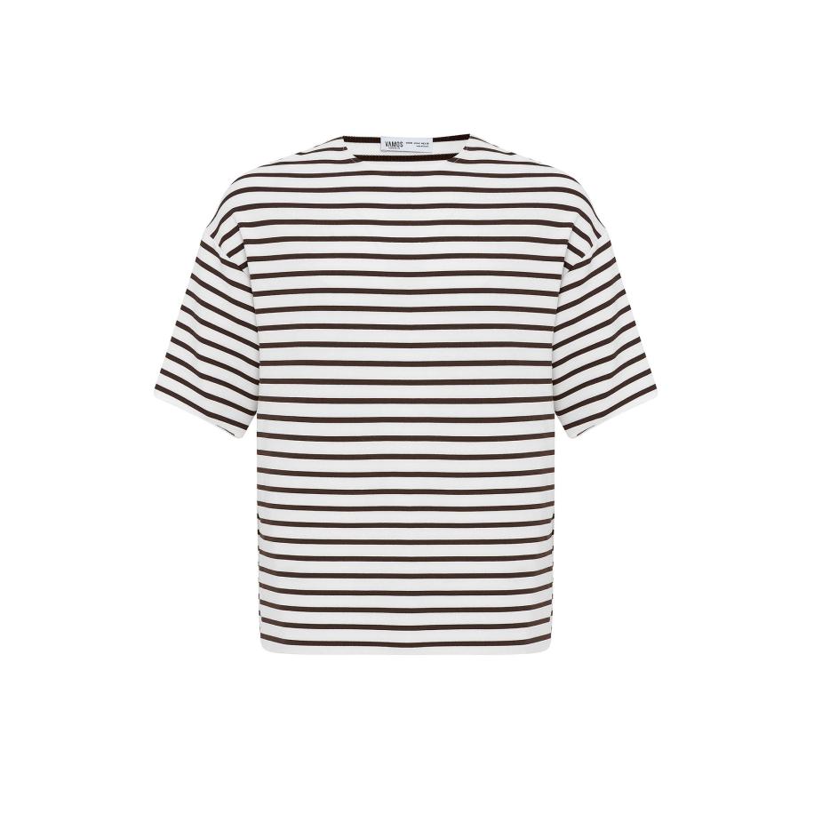 VAMOS CLO Shirt bruin / wit Multicolor