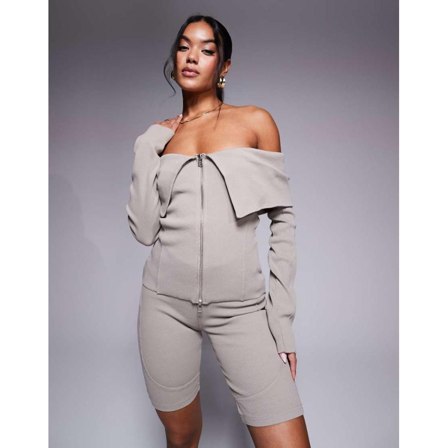 Good For Nothing Geribbelde top met lange mouwen in beige, deel van co-ord set-Neutraal Multicolor