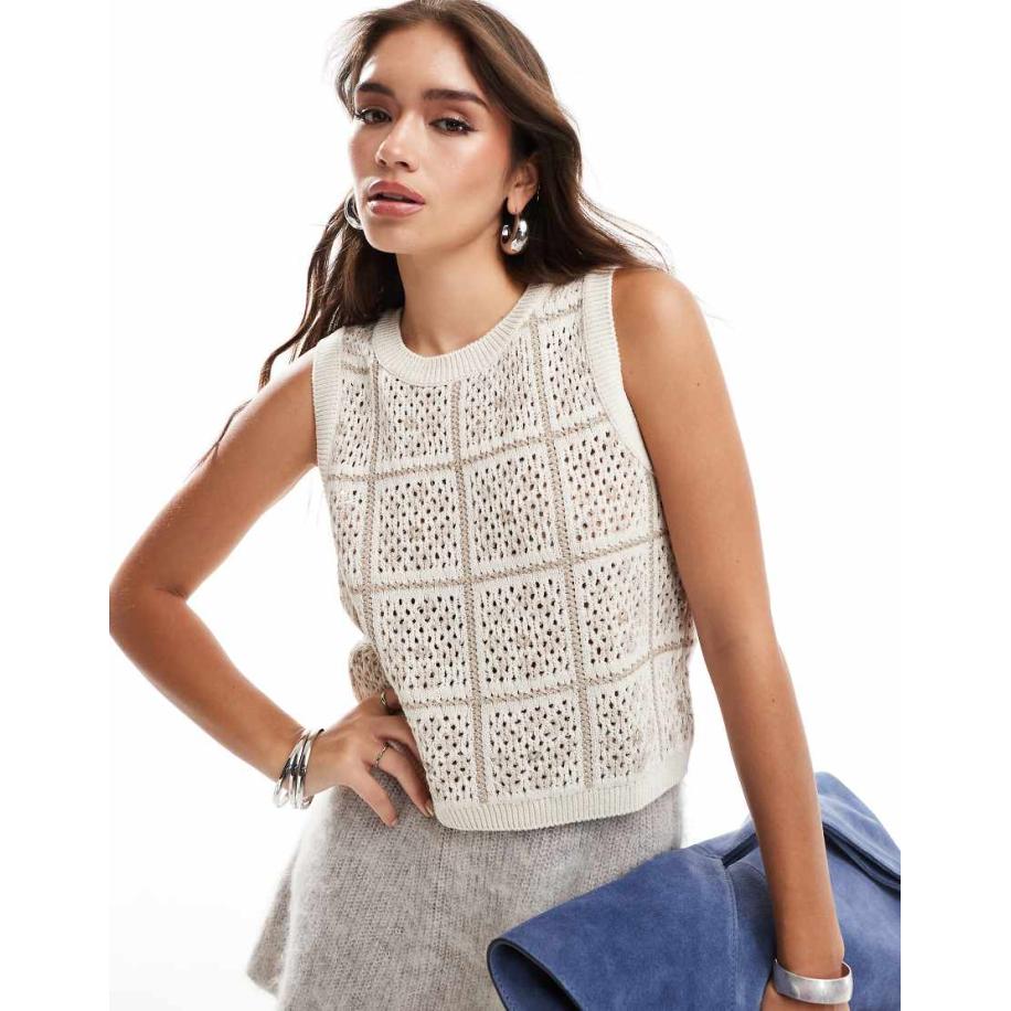 JDY Cropped opengebreid hemdje in crème-Wit Wit