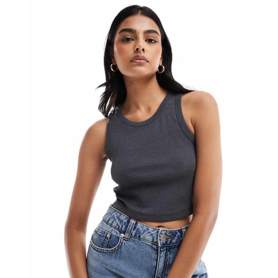 JJXX Geribbeld cropped hemdje in donkergrijs Grijs