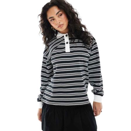 Monki Gestreepte rugbytop met lange mouwen in zwart en wit