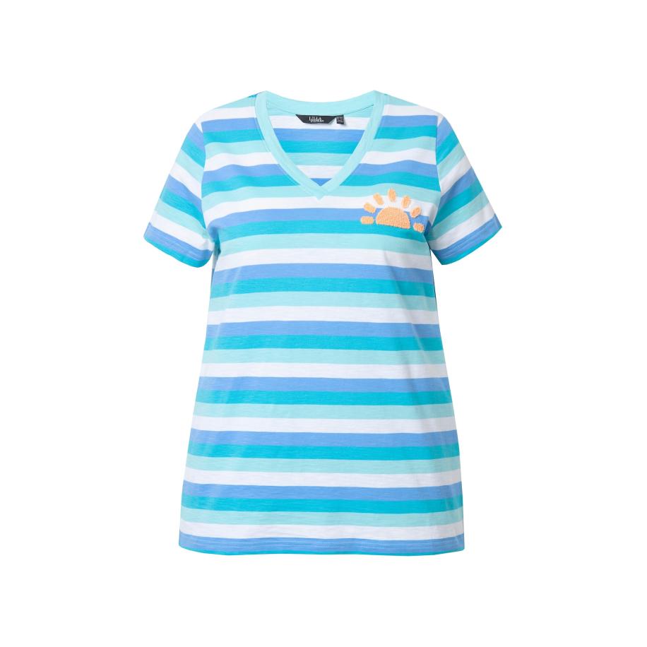 Ulla Popken Ulla Popken Shirt royal blue/koningsblauw / hemelsblauw / pasteloranje / wit -