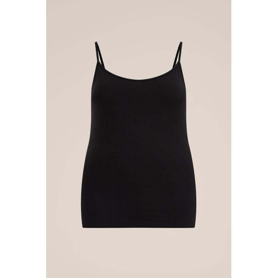WE Fashion Dames singlet - Curve - Zwart - Katoen - Plus Size Maat: 48 Zwart