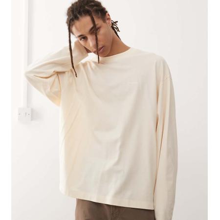 COLLUSION - Piqué T-shirt met lange mouwen in ecru-Wit