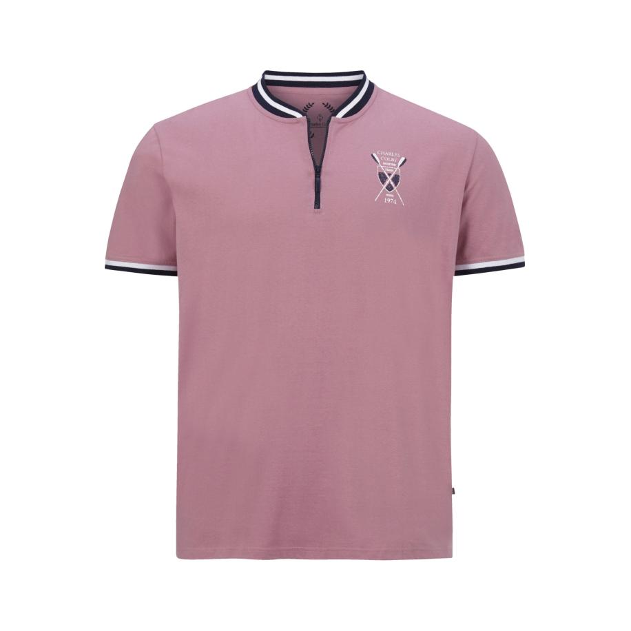 Charles Colby T-Shirt ritssluiting roze, Effen Roze