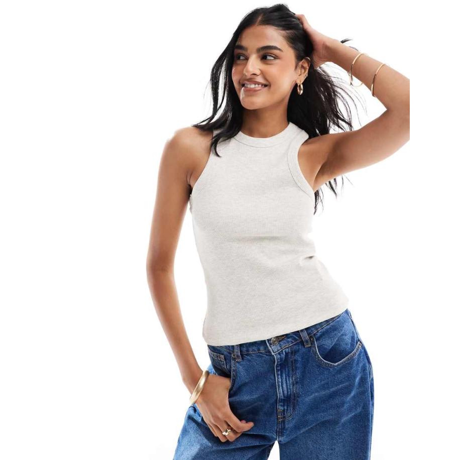 JJXX Geribbeld hemdje met racerback in lichtbeige-Neutraal Multicolor