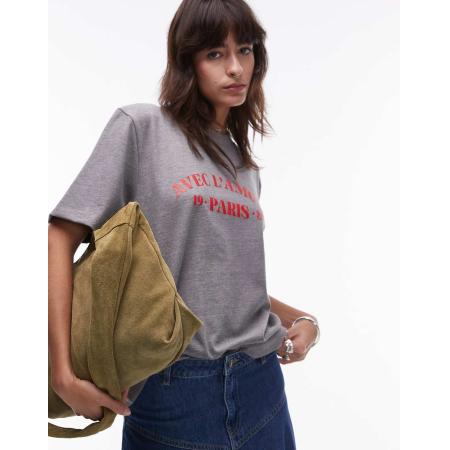 Topshop Premium Basic T-shirt met Paris 1989-print in grijs