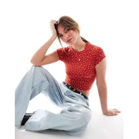 Cotton On Aansluitend ajourgebreid T-shirt in rood