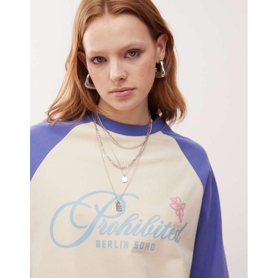 Prohibited T-shirt met vintage print in blauw Blauw