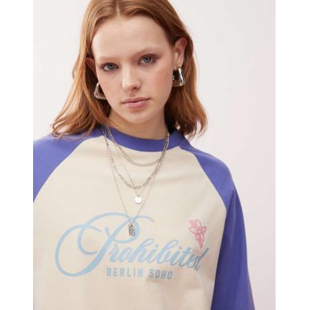 Prohibited T-shirt met vintage print in blauw