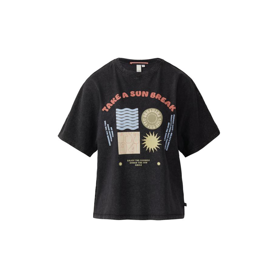 QS QS Shirt lichtblauw / lichtgroen / oranje / zwart -