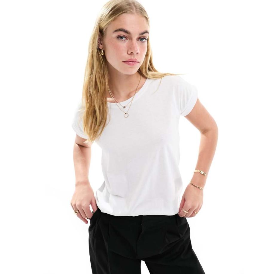 Vila T-shirt met lage ronde hals in wit Wit