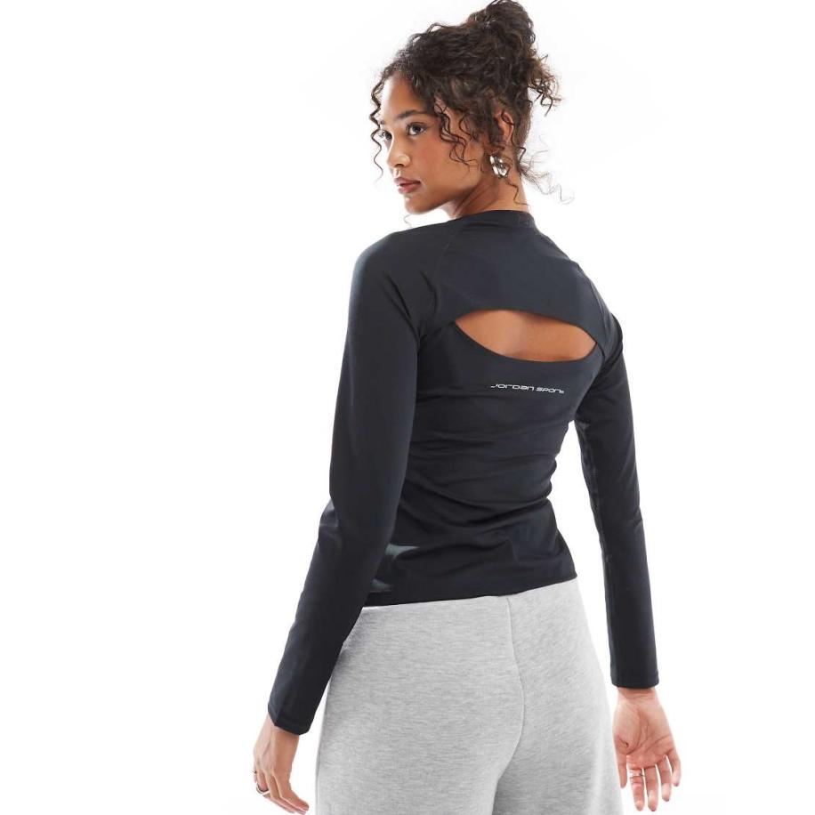 Jordan Sport Crop top met lange mouwen in zwart Zwart