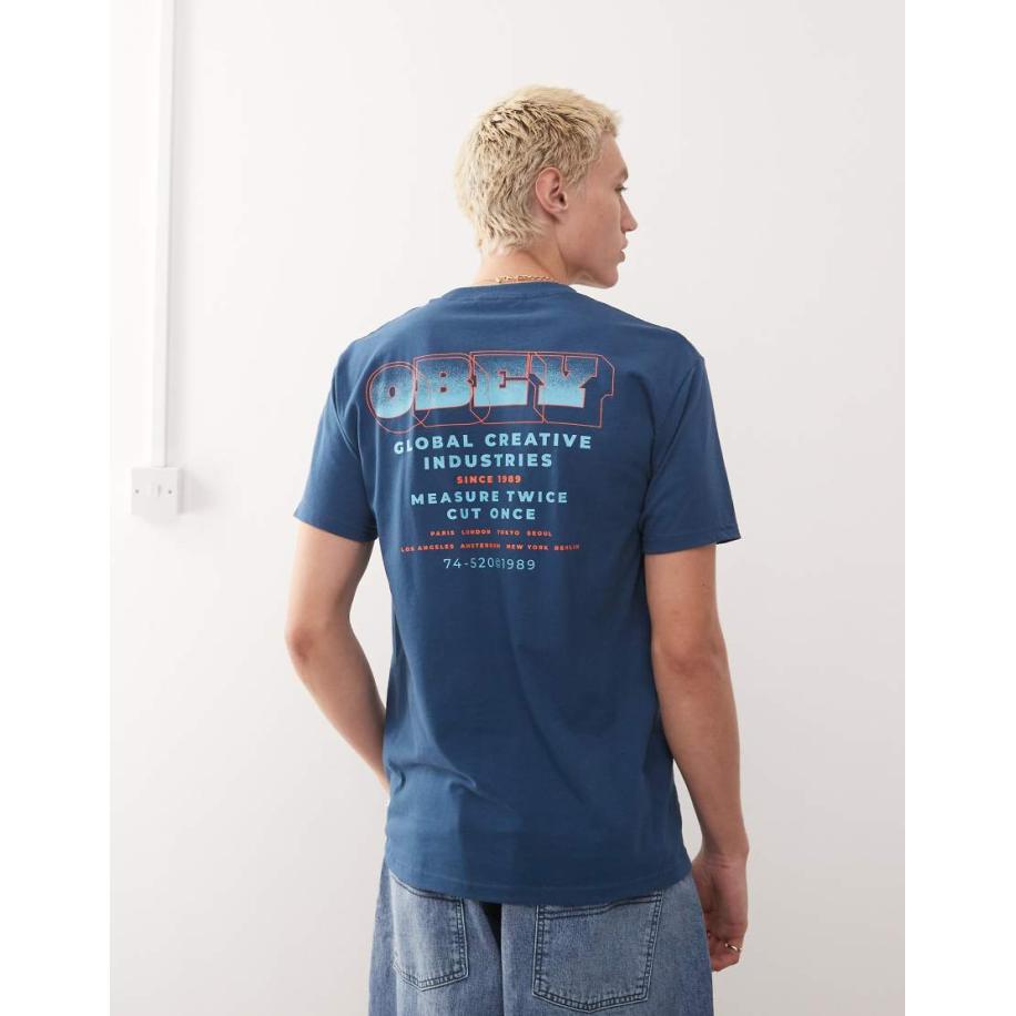 Obey - T-shirt met print op de achterkant in blauw Blauw